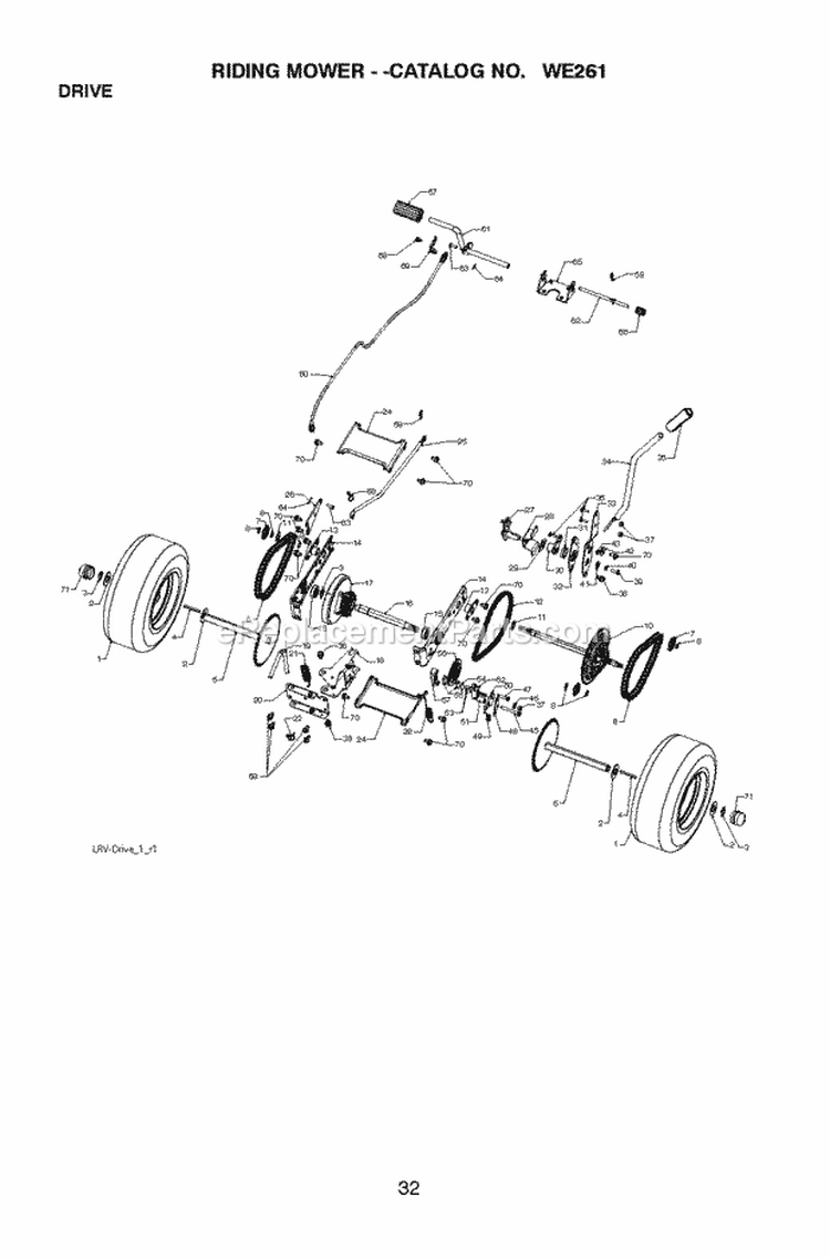 Drive Diagram and Parts List for WE261 2011-02 - 96022000801 Weed Eater Lawn Tractor